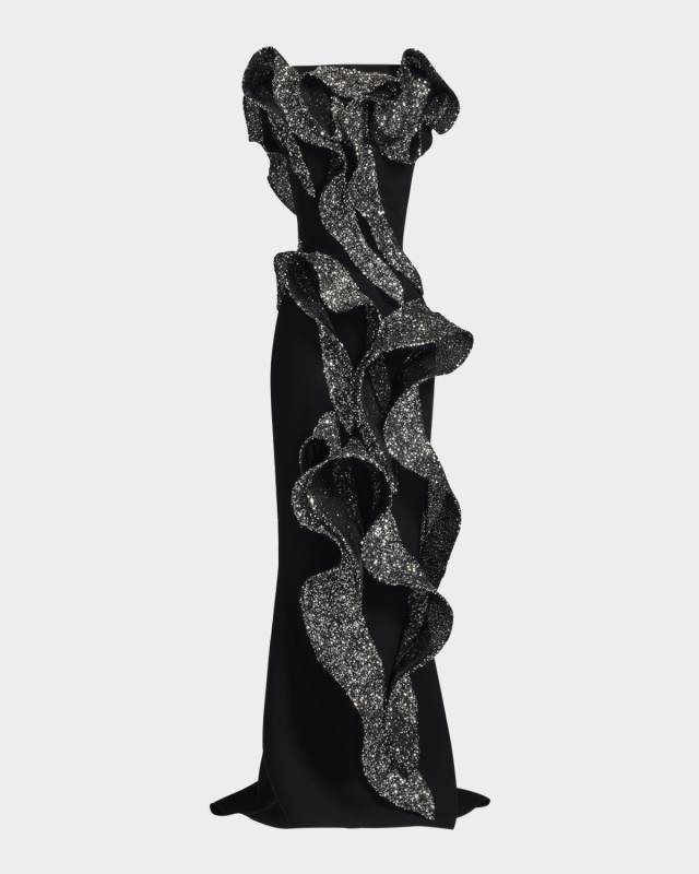 Tantalise Wave Sequined-Ruffle Mermaid Gown